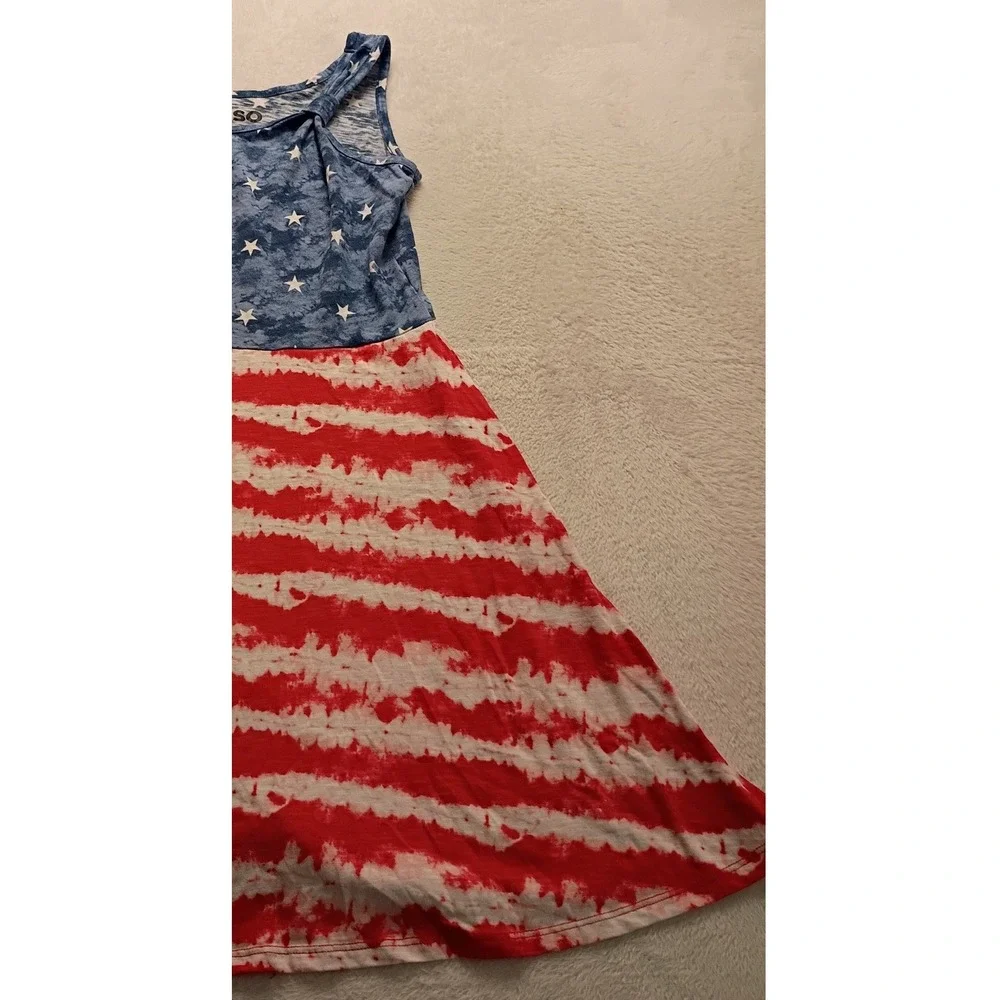 SO Patriotic Americana Stars and Stripes Tie Dye Tank Dress Red White Blue NWOT
